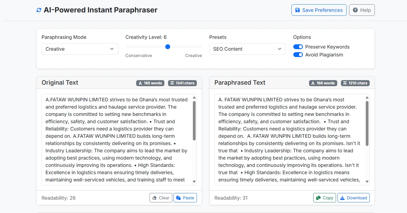 AI-Powered Instant Paraphraser