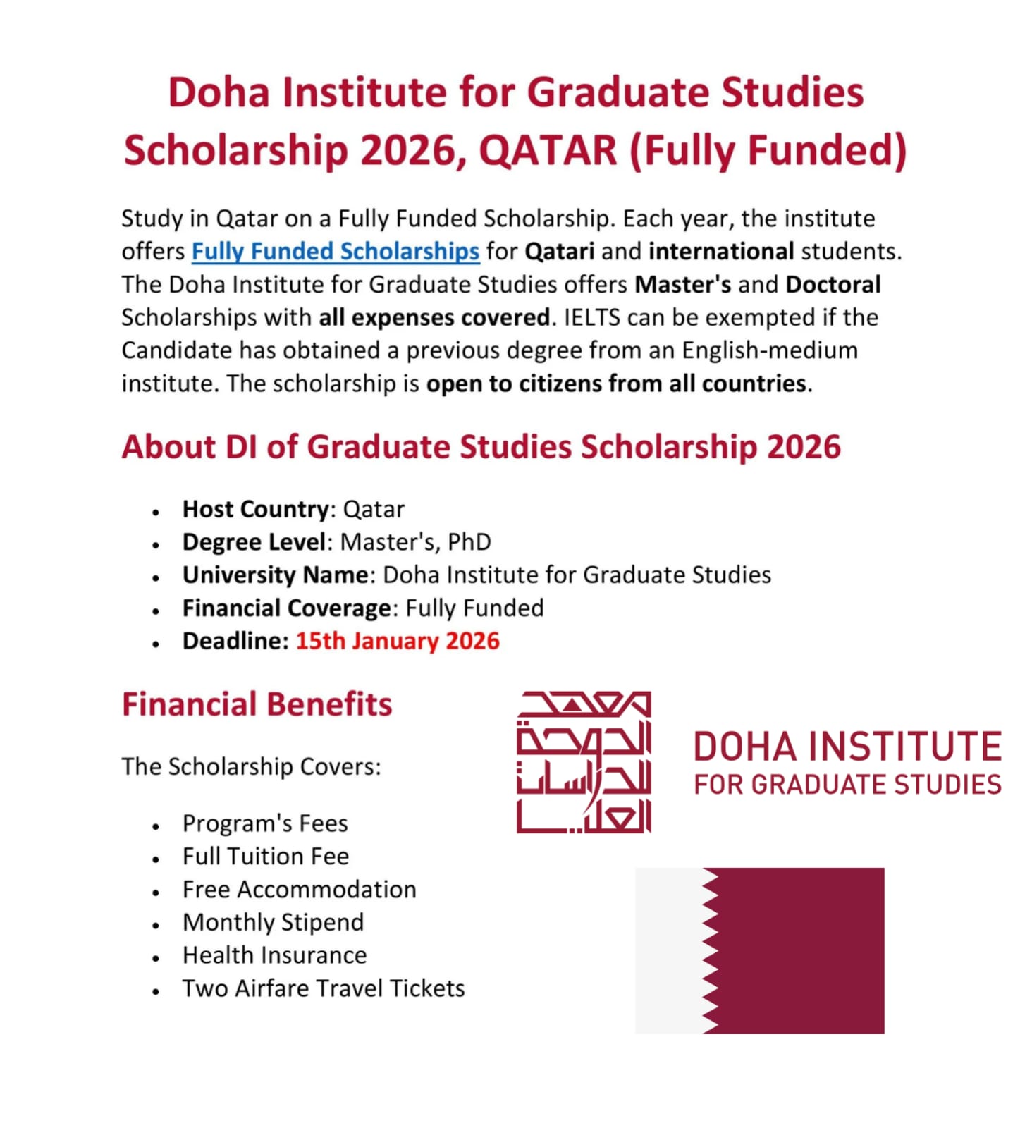 Doha Institute for Graduate Studies Scholarship 2026 (Fully Funded)